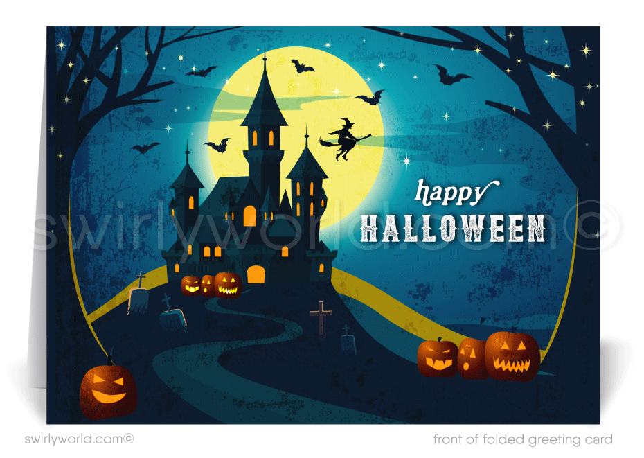 Spooky Haunted House Business Client Printed Halloween Greeting Cards for Customers