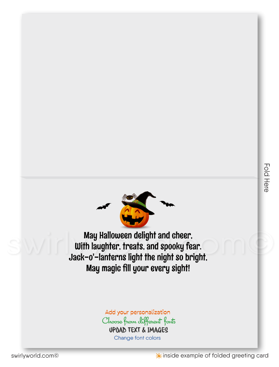  Enchant your clients with Swirly World's Whimsical Haunted House Digital Halloween Greeting Card. Featuring trick-or-treaters and a moonlit backdrop, this unique design is perfect for sending warm Halloween wishes and strengthening business connections. Printed versions available too!