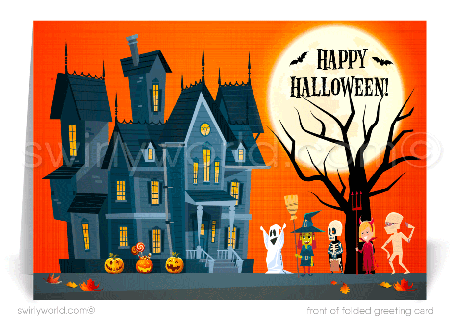 Trick or Treat Haunted House Business Customer Client Printed Halloween Greeting Cards