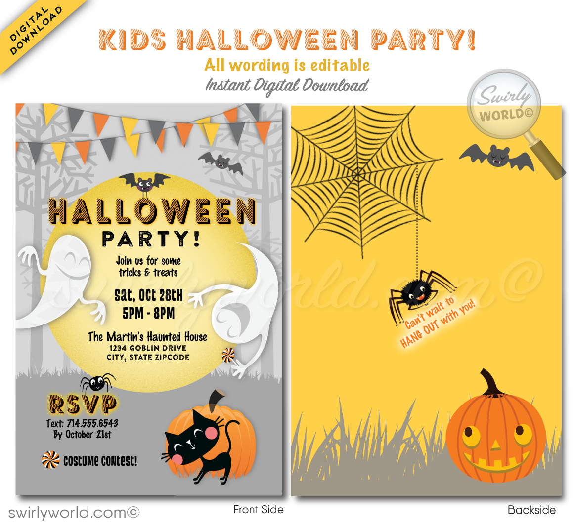 kid-friendly-halloween-costume-party-invitations-whimsical-ghosts-b-swirly-world-design for Free Halloween Party Invitations Printable Kid-Friendly Halloween Costume Party Invitations - Whimsical Ghosts, B - swirly-world-design for Free Halloween Party Invitations Printable