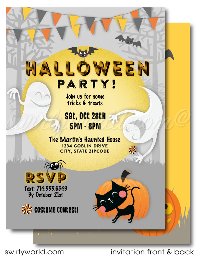 Child-Friendly Cute Kid Halloween Costume Birthday Party Printed Invitations and Envelopes