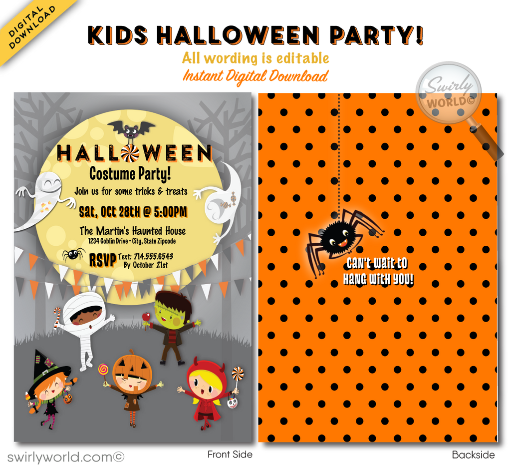 Non-Scary Kid-Friendly Halloween Costume Party Printable Invitation Digital Download