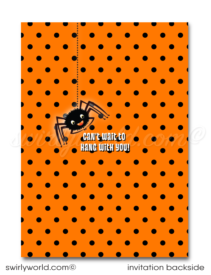 Create a magical Halloween celebration with Swirly World's kid-friendly Retro Halloween Costume Party Invitation. Featuring playful ghosts, trick-or-treaters, and festive bunting under a spooky moon, this editable digital download is perfect for sharing via print, text, email, or Evite.