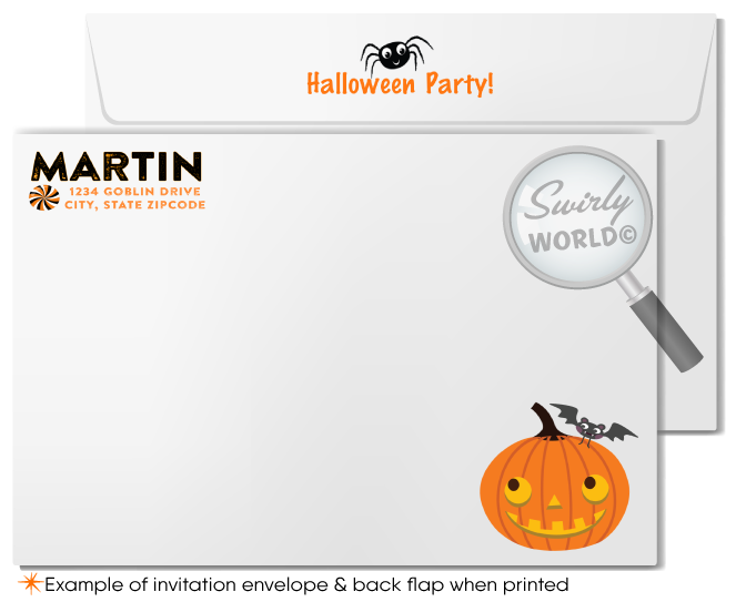 Make your child's Halloween party unforgettable with Swirly World's Retro Halloween Costume Party Invitations. Featuring playful ghosts, trick-or-treaters, and festive bunting under a full moon, these printed invites and matching envelopes set the perfect tone for a fun, non-scary celebration.