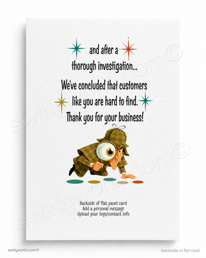 Vintage-style card with a cartoon character and text on a white background