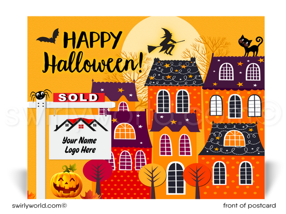 Fall Autumn Neighborhood Realtor® Printed "Happy Halloween" Postcards for Clients