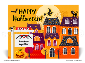 Fall Autumn Neighborhood Realtor® Printed "Happy Halloween" Postcards for Clients