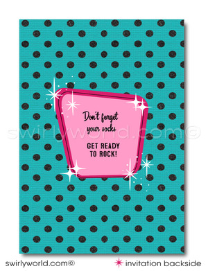 Retro "Rock and Bowl" Bowling Karaoke Birthday Party Invitation and Thank You Card