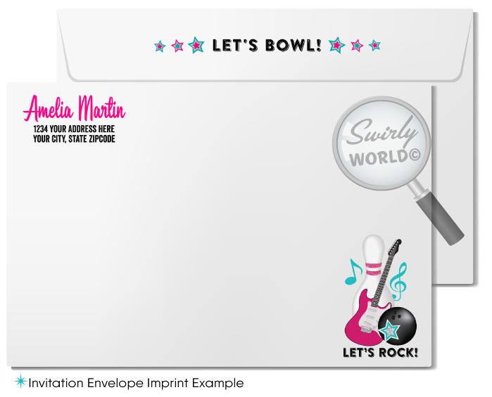 Retro "Rock and Bowl" Bowling Karaoke Birthday Party Invitation and Thank You Card
