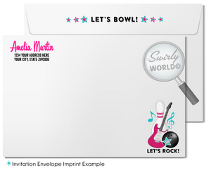 Retro "Rock and Bowl" Bowling Karaoke Birthday Party Invitation and Thank You Card