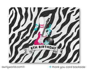 Retro "Rock and Bowl" Bowling Karaoke Birthday Party Invitation and Thank You Card