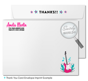 Retro "Rock and Bowl" Bowling Karaoke Birthday Party Invitation and Thank You Card