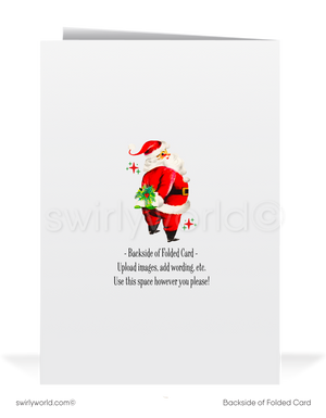 Vintage 1950s Christmas Card – Kitschy Santa in Foyer with Grand Staircase & Christmas Tree