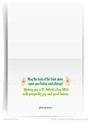 Mid-Century Modern St. Patrick’s Day Greeting Card – Retro Shamrocks & Atomic Starbursts