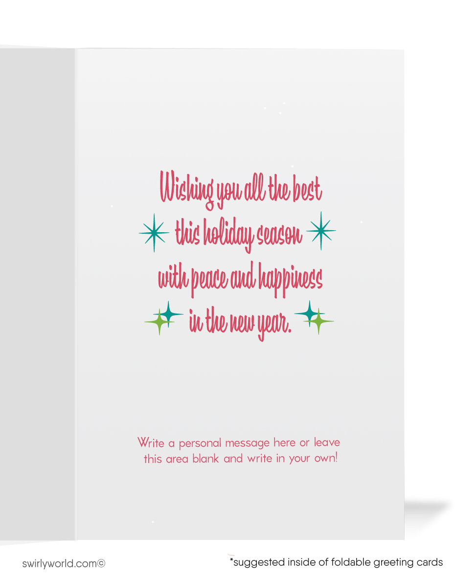Atomic Starbursts Retro Pink Mid-Century Modern Vintage MCM Christmas Holiday Cards