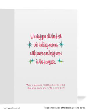 Atomic Starbursts Retro Pink Mid-Century Modern Vintage MCM Christmas Holiday Cards