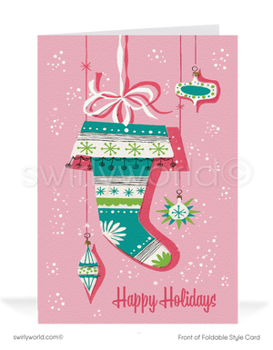Atomic Starbursts Retro Pink Mid-Century Modern Vintage MCM Christmas Holiday Cards
