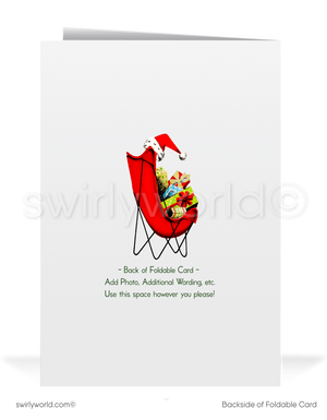 Vintage 1950s-1960s Christmas Card with Mid-Century Modern Trees and Atomic Starbursts