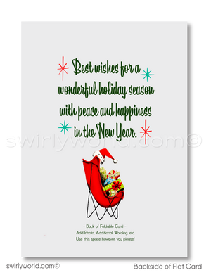 Vintage 1950s-1960s Christmas Card with Mid-Century Modern Trees and Atomic Starbursts