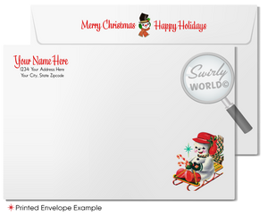 Vintage 1950s-1960s Christmas Card with Mid-Century Modern Trees and Atomic Starbursts