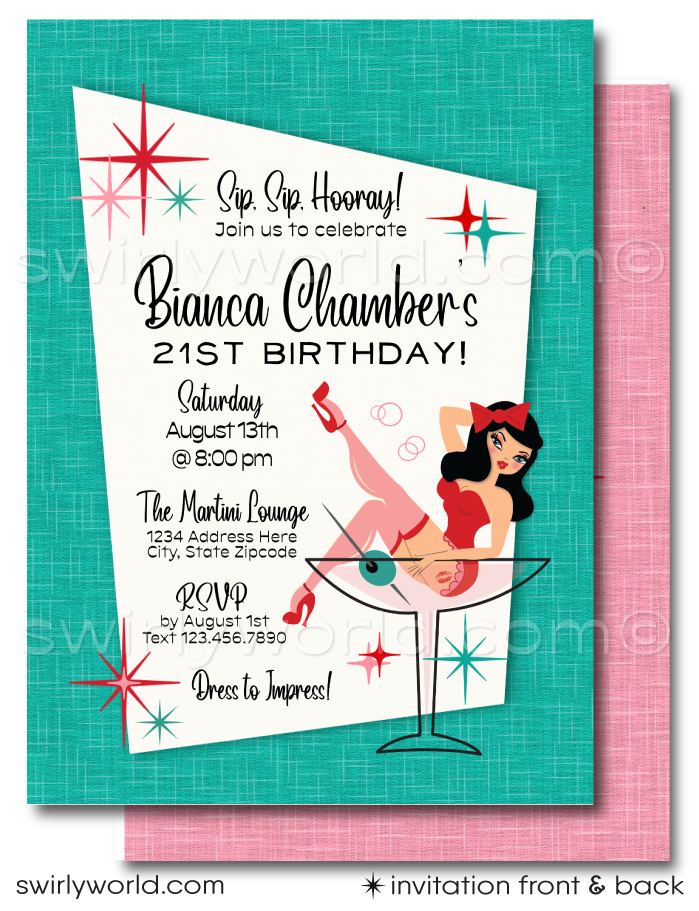 1950s Birthday Invitations | Swirly World Designs Retro Pinup
