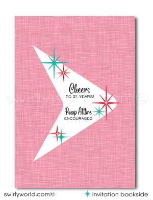 Step into the vibrant world of retro glamour with our Rockabilly Pinup Girl in a Martini Glass-themed birthday invitation and thank you card set. Perfect for those with a deep appreciation for the iconic Rockabilly style, this set promises to start your celebration on a note of vintage chic and undeniable flair.