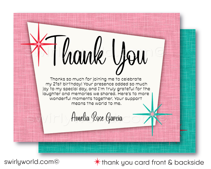 Retro Rockabilly Mid-Century 1950s Pinup Girl 21st Birthday Party Invitation Digital Download