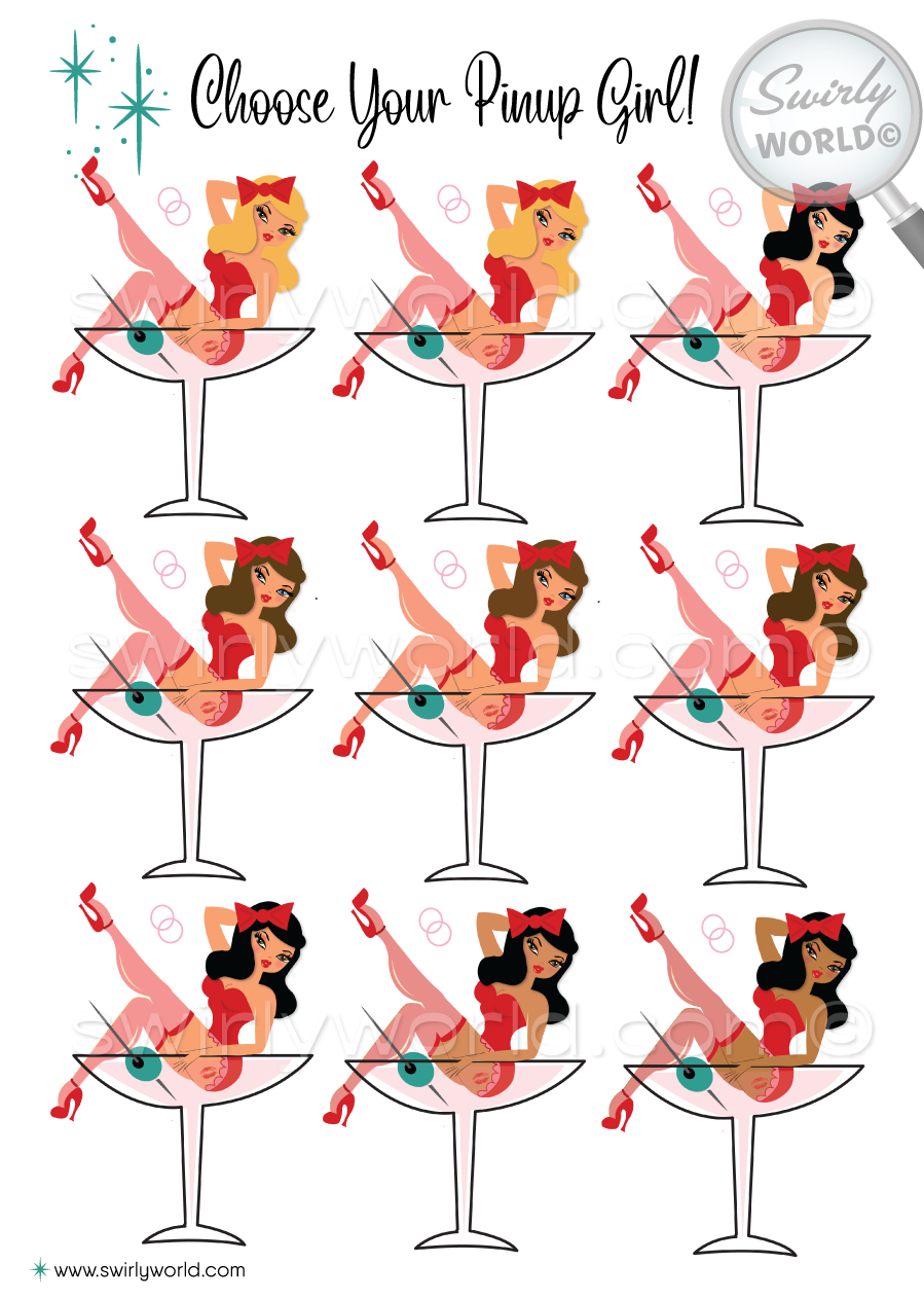 Atomic Pink Retro Rockabilly Mid-Century 1950s Pinup Girl 21st Birthday Party Printed Invitations