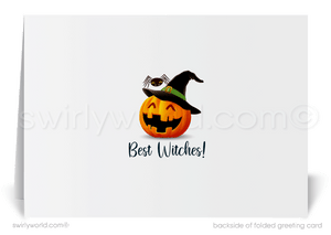 Retro Mid-Century Home with Ghost and Bats Atomic Black Cat Halloween Greeting Cards