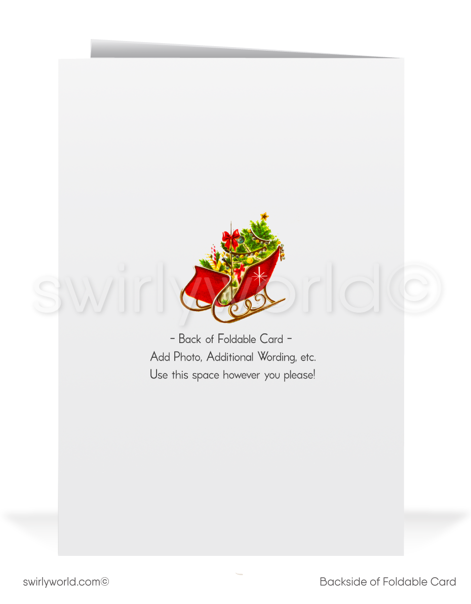 Vintage 1950s-Style Christmas Card with Retro House, Santa, and Realtor Sign