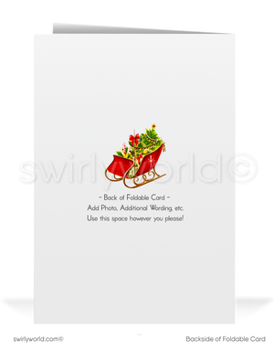 Vintage 1950s-Style Christmas Card with Retro House, Santa, and Realtor Sign