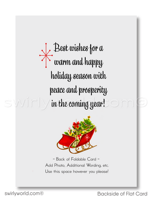 Vintage 1950s-Style Christmas Card with Retro House, Santa, and Realtor Sign