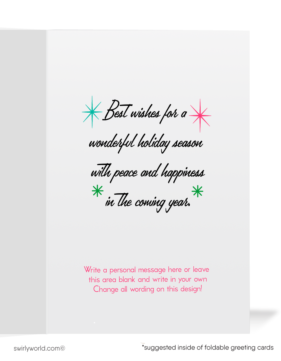 1950s-60s Vintage Mid-Century Christmas Card -Atomic Candle and Starbursts in MCM Colors