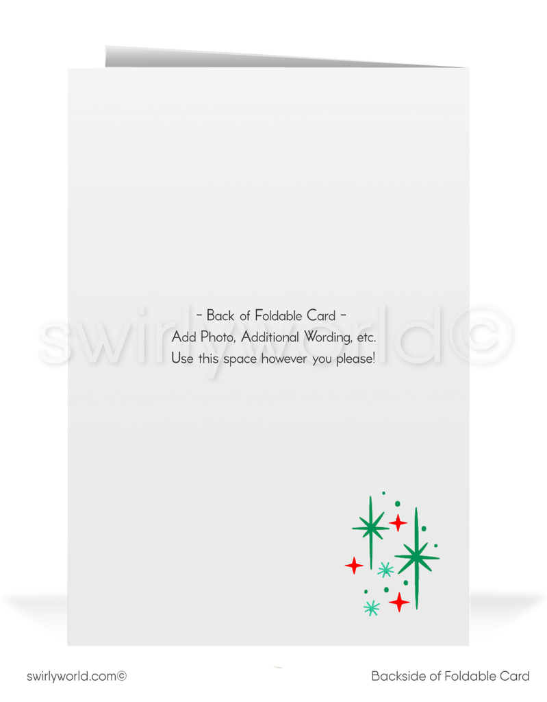 1950s-60s Vintage Mid-Century Christmas Card -Atomic Ornaments and Starbursts in MCM Colors