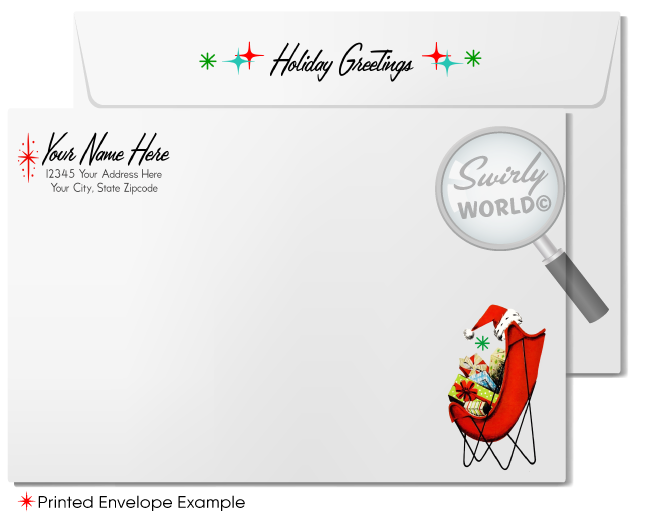 1950s-60s Vintage Mid-Century Christmas Card -Atomic Ornaments and Starbursts in MCM Colors