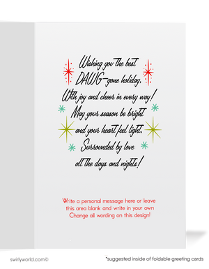 Vintage 1950s Christmas Card - Kitschy Puppy Dog with Candy Cane in Retro Holiday Style