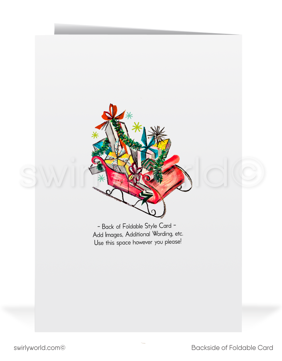 Vintage 1950s Christmas Card - Kitschy Puppy Dog with Candy Cane in Retro Holiday Style