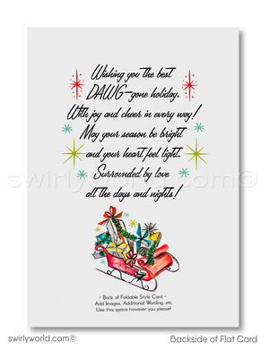 Vintage 1950s Christmas Card - Kitschy Puppy Dog with Candy Cane in Retro Holiday Style