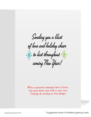 Vintage 1960s-Style Christmas Card with Snowman Couple in Mid-Century Design