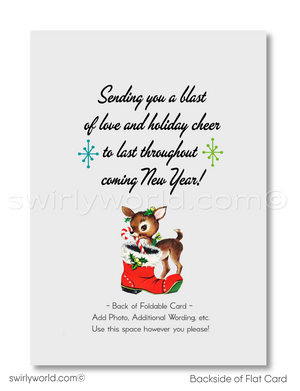 Vintage 1960s-Style Christmas Card with Snowman Couple in Mid-Century Design