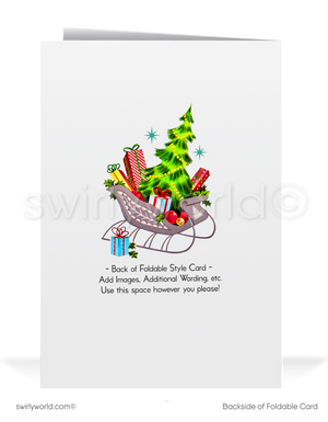 Vintage 1950s-1960s Christmas Card - Kitschy Snowman with MCM Reindeer & Atomic Starbursts