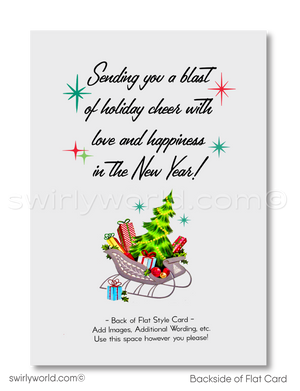 Vintage 1950s-1960s Christmas Card - Kitschy Snowman with MCM Reindeer & Atomic Starbursts