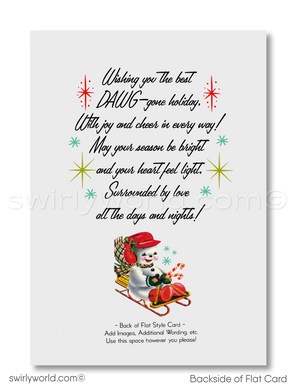 1950s Vintage Mid-Century Style Christmas Card - Kitschy Wiener Dog in Santa Hat