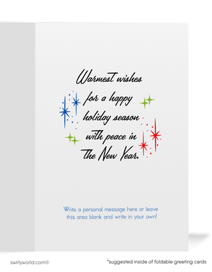 Vintage 1950s Christmas Card – Mid-Century Airstream in Snowy Forest with Illuminated Tree, Retro Holiday Scene