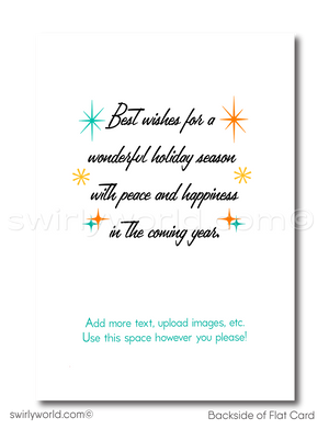 Mid Century Christmas Card - Vintage Holiday Cards With Atomic Starburst Pattern & Retro Ornaments