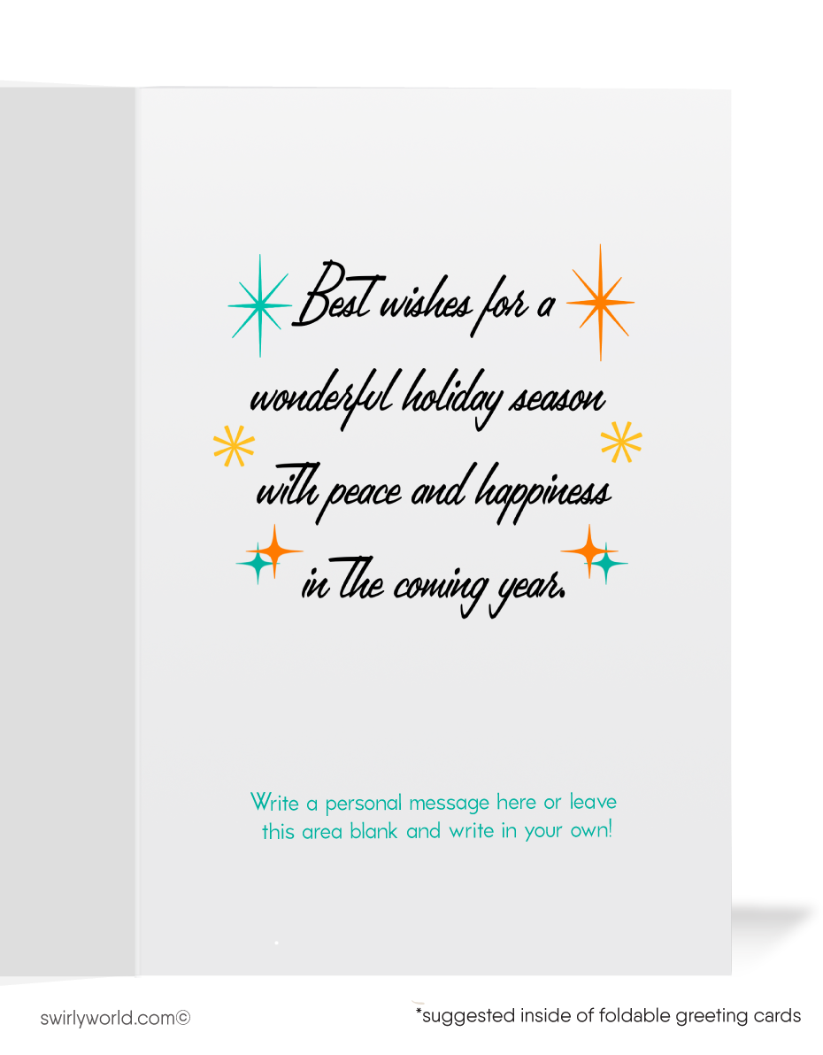 1950s-60s Vintage Mid-Century Christmas Card -Atomic Candles and Starbursts in MCM Colors