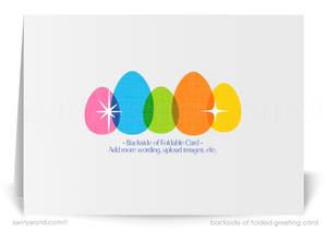 Retro Easter Greeting Card – Mid-Century Bunny Silhouettes & Atomic Starburst – Vintage Spring Holiday Card