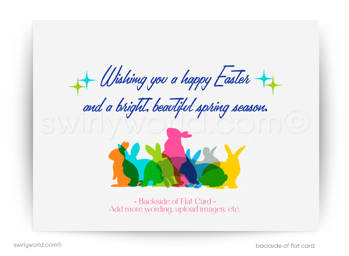 Retro Easter Greeting Card – Colorful Egg Collage, Bold Mid-Century Typography & Customizable Design