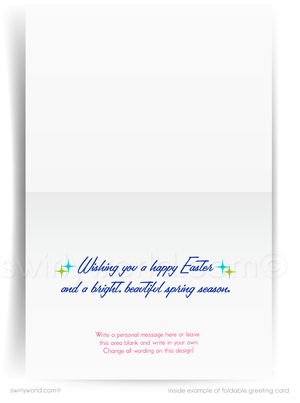 Retro Easter Greeting Card – Colorful Egg Collage, Bold Mid-Century Typography & Customizable Design