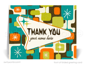 Mid-Century Modern Thank You Card – Retro Boomerang Design with Vintage Typography